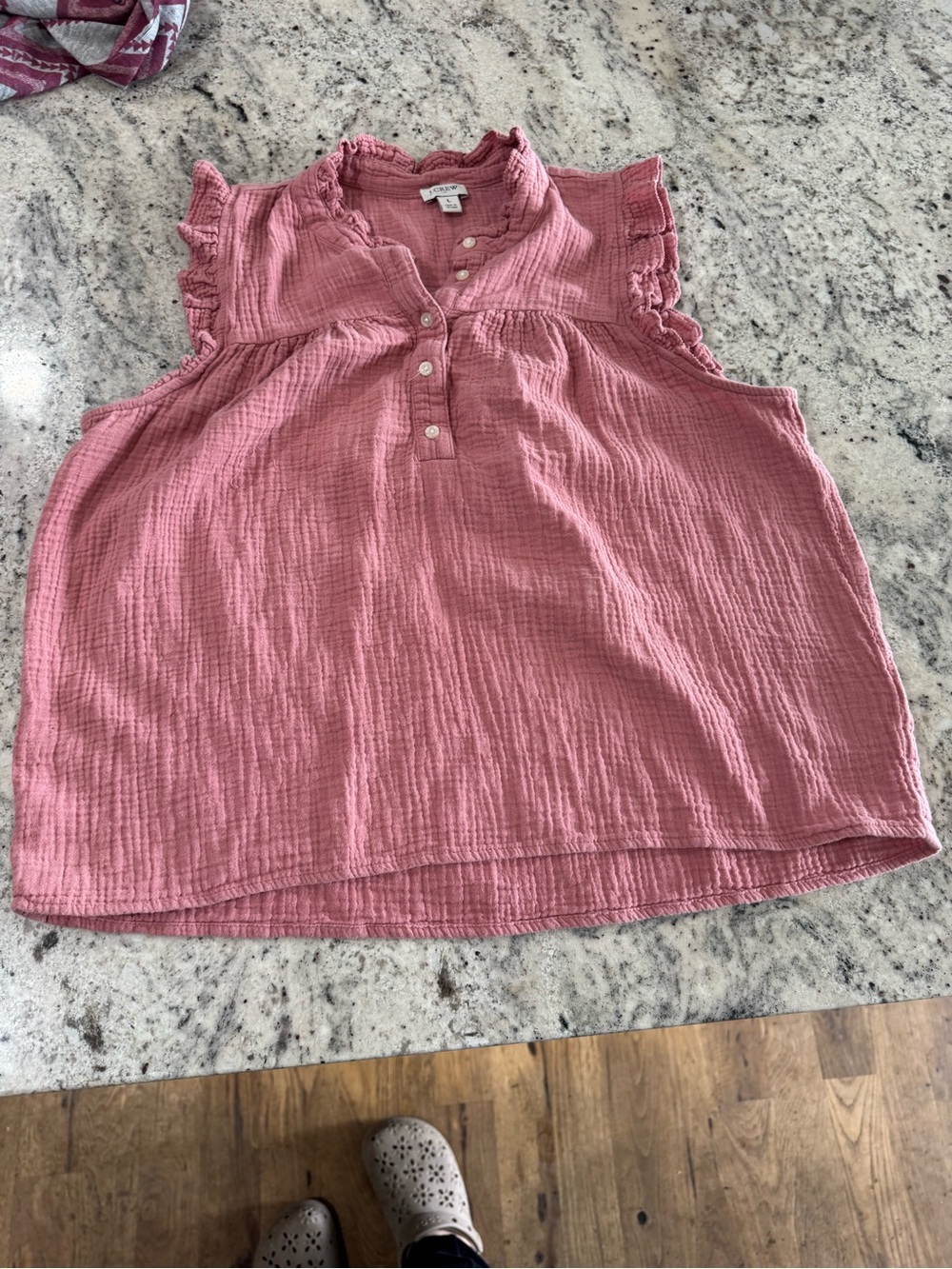 J. Crew Pink Ruffle Sleeve Gauze Tank